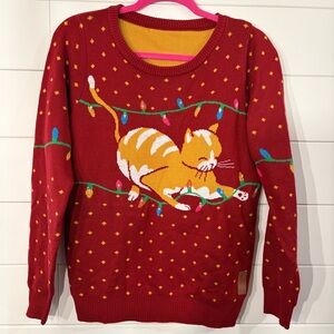 Tipsy Elves Red Cat Sweater with Lights